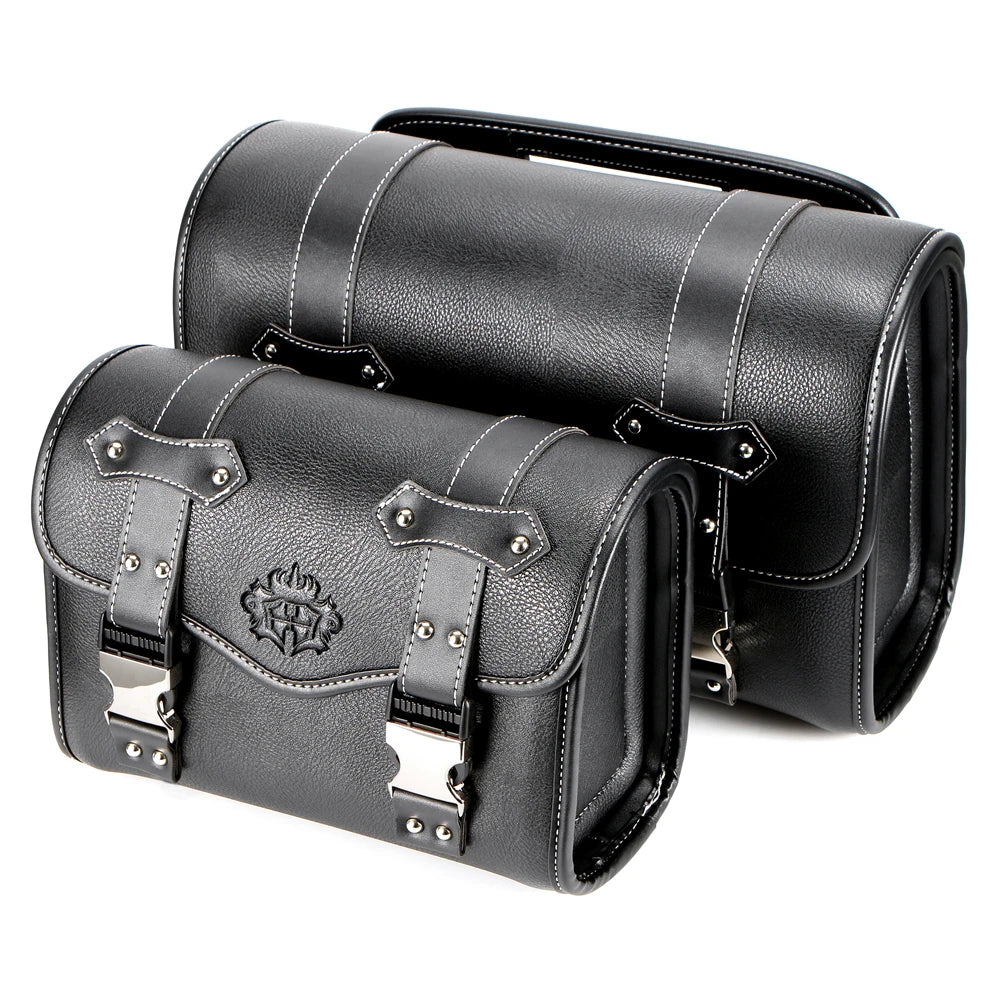 Sacoches de moto universelles, sac de fourche, pochette de bagage en cuir PU, sac à outils latéral